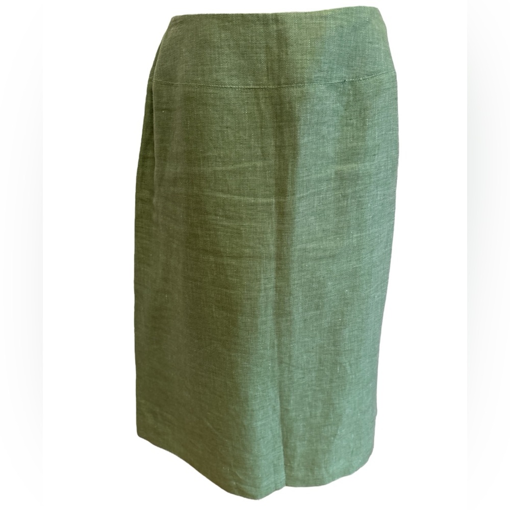 90s 2PC LE SUIT LINEN GREEN LUXURY 3/4 SLEEVES FITTED BLAZER PENCIL SKIRT SZ 8 - Picture 7 of 11